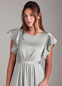 Azazie Daphne Modest Bridesmaid Dresses A-Line Ruched Stretch Satin Floor-Length Dress image5
