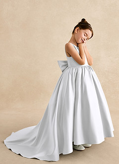Azazie Mimia Flower Girl Dresses White A-Line Bow Matte Satin Dress image4