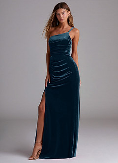 Azazie Eren Jurken voor bruidsmeisjes Jurk van flueel met Kolom One-Shoulder Blauwe Topaas image3