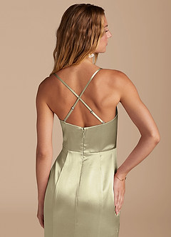Azazie Marzia Bridesmaid Dresses Moss Green Mermaid Pleated Metallic Satin Dress image7