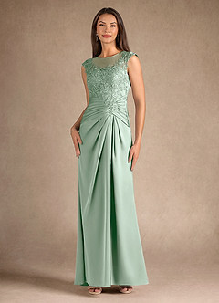 Azazie Santa Barbara Mother of the Bride Dresses Agave Sheath Pleated Stretch Satin Dress image4