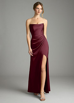 Azazie Leonis Bridesmaid Dresses Cabernet Mermaid Pleated Stretch Satin Convertible Dress image5