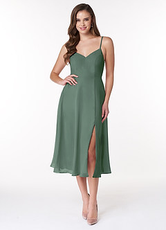 Azazie Clarissa Robes de demoiselle d'honneur Robe Trapèze en Mousseline de soie Col en V Eucalyptus image1