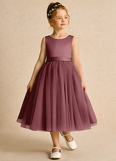 Azazie Pear vestidos de niña de las flores Vestido de Rosa Del Desierto de Tul de Princesa con Lazo image4