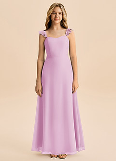 Azazie Mavie Junior Linia A Marszczony Szyfon Długość podłogi Młodsza druhna Sukienka image4