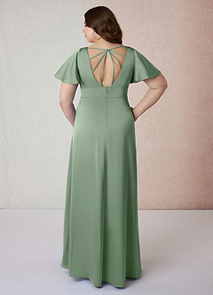 Azazie Lani Robes de demoiselle d'honneur Robe Trapèze en Satin extensible Manche à volants Matcha image8