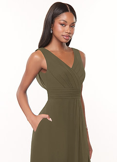 Azazie Karina Bridesmaid Dresses Willow Green A-Line Pleated Chiffon Dress image5