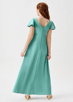 Azazie Soren Junior Aqua A-Line Ruched Stretch Satin Dress image6