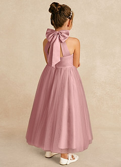 Azazie Bev vestidos de niña de las flores Vestido Rosa Polvorienta de Tul de Corte en A con Convertible image6