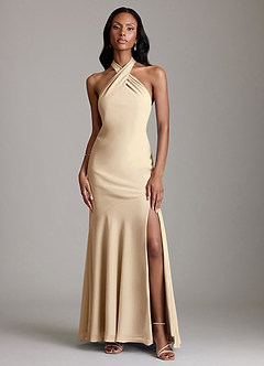 Azazie Lorena Bridesmaid Dresses Champagne Mermaid Pleated Chiffon Dress image1