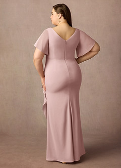 Azazie Song At-home Try On Dresses Dusty Rose Mermaid V-Neck Pleated Stretch Chiffon Dress image7