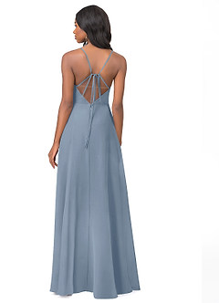 Azazie Everleigh Vestidos de damas de honor Vestido de Azul Polvoriento de Gasa de Corte en A con Corazón plisado image3