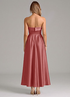 Azazie Lucienne 신부 들러리 드레스 A라인 주름진 스트레치 새틴 발목 길이 드레스 image6