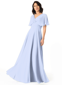 Azazie Pamela Bridesmaid Dresses Ice A-Line V-Neck Pleated Chiffon Dress image1