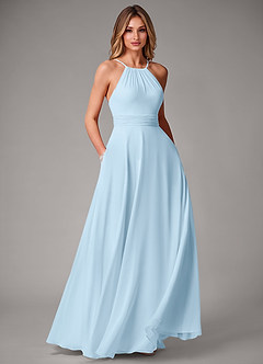 Azazie Amalia Robes de demoiselle d'honneur Robe Trapèze en Mousseline de soie Plissée Bleu Ciel image1