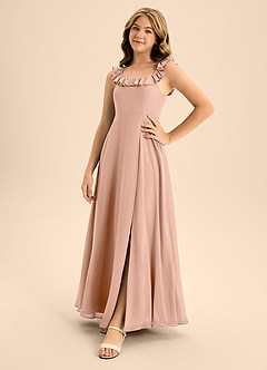 Azazie Callie Junior Abito A-Line in Chiffon Increspato Champagne Rosa image3
