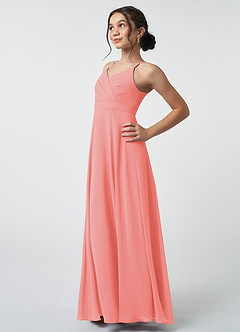 Azazie Avelina Junior Coral A-Line Pleated Chiffon Dress image4