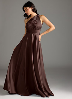Azazie Charlize Bridesmaid Dresses Ganache A-Line One Shoulder Stretch Satin Dress image11