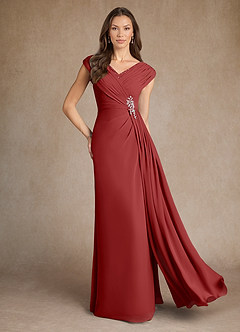 Azazie Bronson Mother of the Bride Dresses Rust A-Line Pleated Chiffon Dress image1