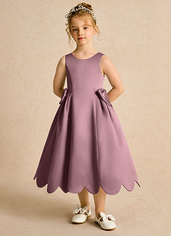 Azazie Macaroon vestidos de niña de las flores Vestido de Malva Vintage de Satin Mate de Princesa con Lazo image4