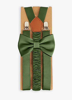 front Matching Matte Satin Bow Tie & Suspenders Set