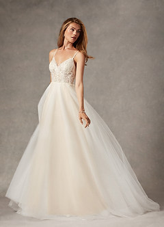 Azazie Tatiana Wedding Dresses Diamond White Nude A-Line V-Neck Sequins Tulle Dress image5