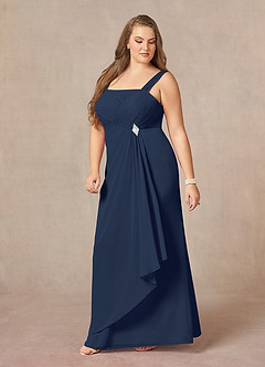 Azazie Weisz Mother of the Bride Dresses Dark Navy A-Line Square Neckline Pleated Chiffon Dress image11