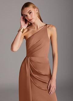 Azazie Mika Brautjungfernkleider Etui One-Shoulder Stretch-Satin Kleid Bronzer image6