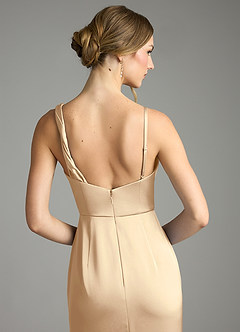 Azazie Samara Bridesmaid Dresses Champagne Mermaid Pleated Stretch Satin Dress image6