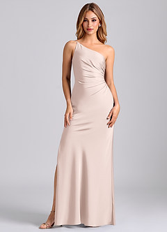 Azazie Marseli 신부 들러리 드레스 인어 한쪽 어깨 스트레치 새틴 바닥 길이 드레스 image5