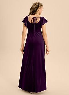 Azazie Bondi Junior Grape A-Line Bow Velvet Dress image2