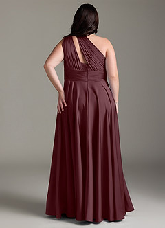 Azazie Charlize Bridesmaid Dresses Sangria A-Line One Shoulder Stretch Satin Dress image10