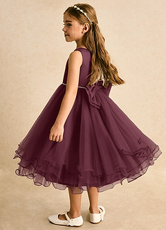 Azazie Lass Flower Girl Dresses Cabernet A-Line Bow Tulle Dress image3