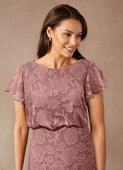 Azazie Lehi Mother of the Bride Dresses Dusty Rose A-Line Boatneck Floral Burnout Dress image6