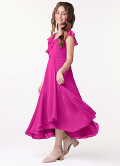 Azazie Posie Junior A-Linie Gestreift Chiffon Kleid Fuchsia image2