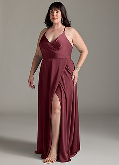 Azazie Davis Brautjungfernkleider A-Linie Plissee Stretch-Satin Kleid Merlot image10