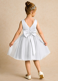 Azazie Tadpole Flower Girl Dresses White A-Line Pleated Matte Satin Dress image2