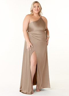 Azazie Maron Brautjungfernkleider A-Linie Eine Schulter Stretch-Satin Kleid Taupe image7