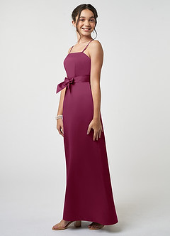 Azazie Anina Junior Mulberry A-Line Bow Matte Satin Dress image5