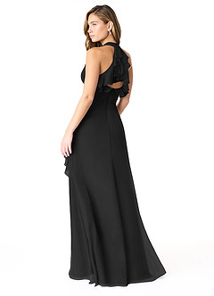 Azazie Aviv Bridesmaid Dresses Black A-Line Pleated Chiffon Dress image2