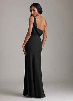 Azazie Madelyn Vestidos de damas de honor Vestido de Negro de Gasa de Corte Sirena Convertible con Hombro unilateral image9