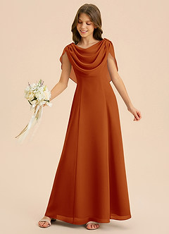 Azazie Lambie Junior Paprika A-Line Pleated Chiffon Dress image6