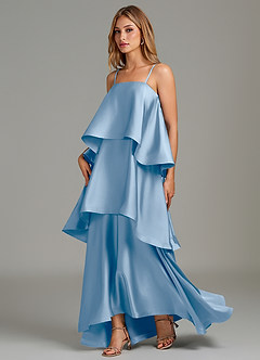 Azazie Azalea Bridesmaid Dresses Powder Blue A-Line Ruched Stretch Satin Dress image3