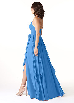 Azazie Peyton Vestidos de damas de honor Vestido de Azul Grisaceo de Gasa de Corte en A con Volante image4
