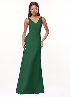 Azazie Nala Bridesmaid Dresses Dark Green A-Line Pleated Chiffon Dress image1