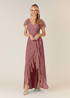 Azazie Knox Kleider für die Brautmutter A-Linie V-Hals Chiffon Kleid Wüstenrose image1