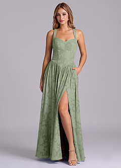 Azazie Francis Bridesmaid Dresses Agave A-Line Corset Floral Burnout Dress image1