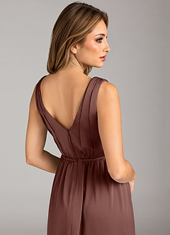 Azazie Tanicia Bridesmaid Dresses Espresso A-Line Pleated Stretch Satin Dress image7