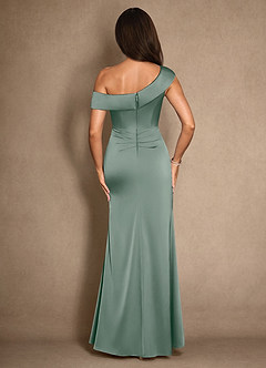 Azazie Hamptons Mother of the Bride Dresses Silver Sage A-Line Pleated Stretch Satin Dress image2