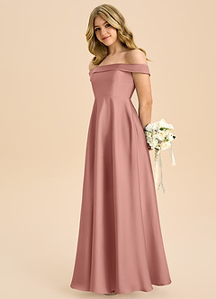 Azazie Sissy Junior Robe Trapèze en Satin extensible Épaule décolletée Rosette image6